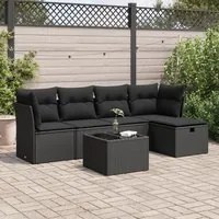 Set Divano da Giardino 6 pz con Cuscini Nero in Polyrattan 3325271