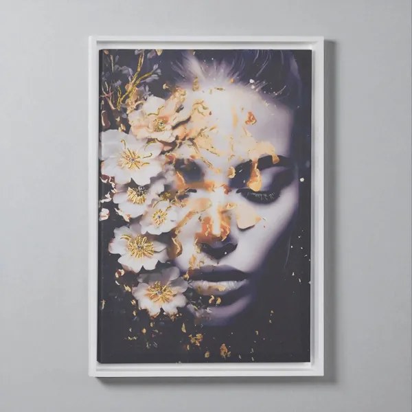 Quadro su tela con cornice moderno 67x97 cm ritratto di donna con fiori