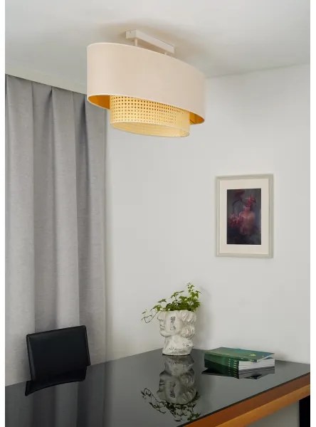 Duolla - Lampadario a plafone DOUBLE OVAL RATTAN 2xE27/15W/230V color crema/rattan