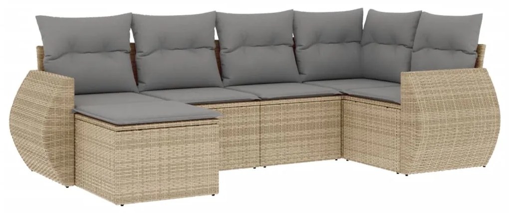 Set Divano da Giardino 6 pz con Cuscini Beige in Polyrattan