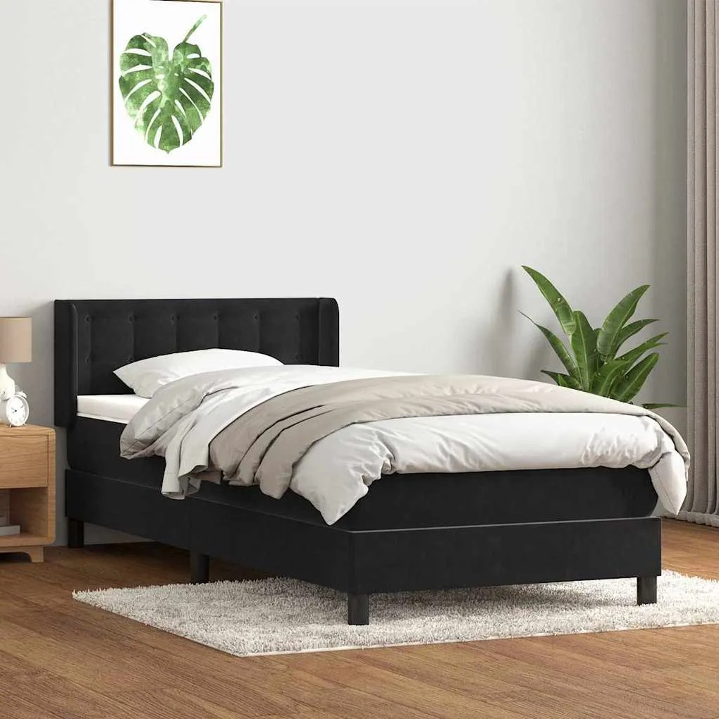 Giroletto A Molle Con Materasso Nero 90x220 Cm İn Velluto /