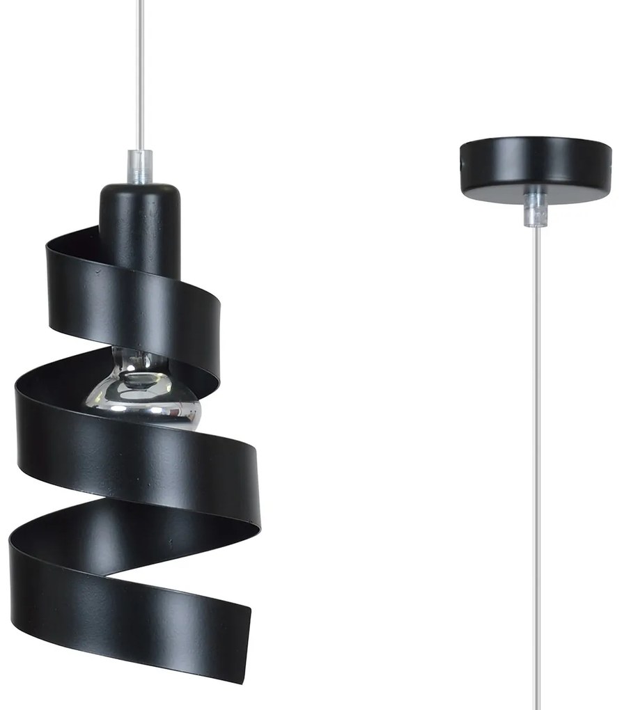 Sospensione Moderna 1 Luce Tristano In Acciaio Nero Con Fasce A Spirale