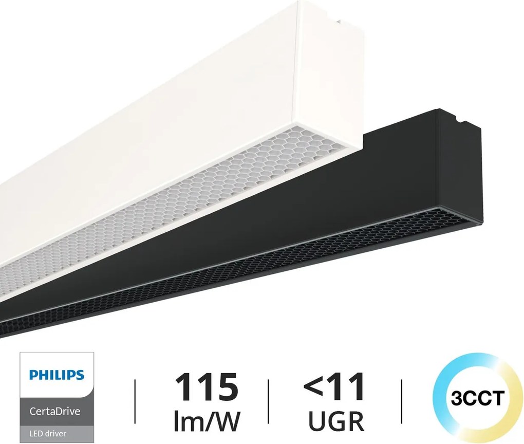 Plafoniera Lineare LED 40W 120cm UGR11 con driver Philips Bianca o nera