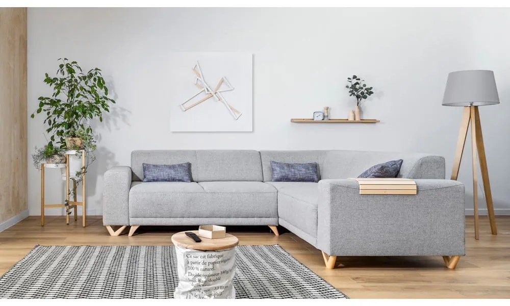 Divano angolare grigio chiaro allungabile e con contenitore (con penisola a destra/a L) Classy Sophie – Miuform