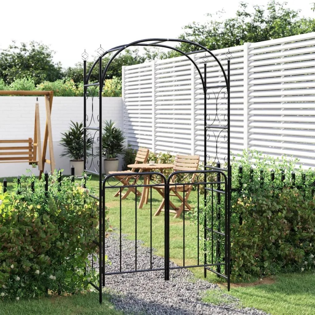 Arco Da Giardino Con Cancello Nero 108x45x235 Cm Acciaio /