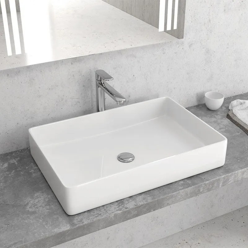 New Line Xr2 Lavabo 60,5x40,5 Da Appoggio Rettangolare In Porcellana Bianco