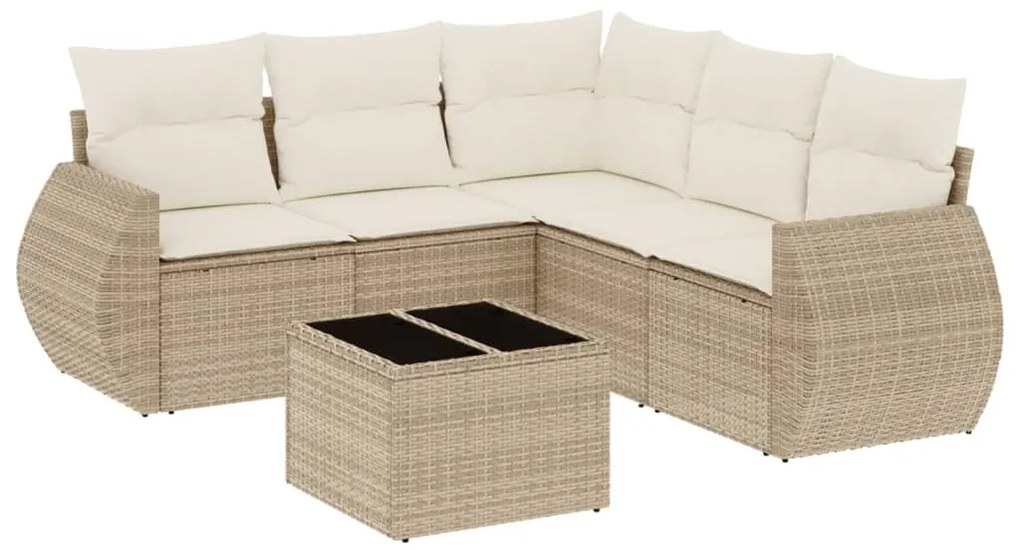 Set divano da giardino 6 pz con cuscini beige in polyrattan