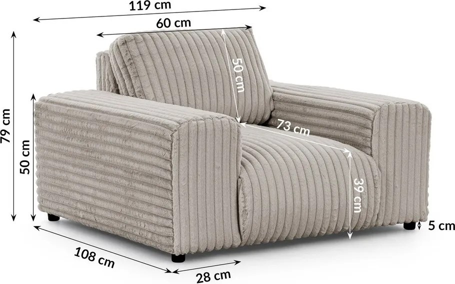 Poltrona grigio chiaro con rivestimento in velluto a coste Justin – Ropez