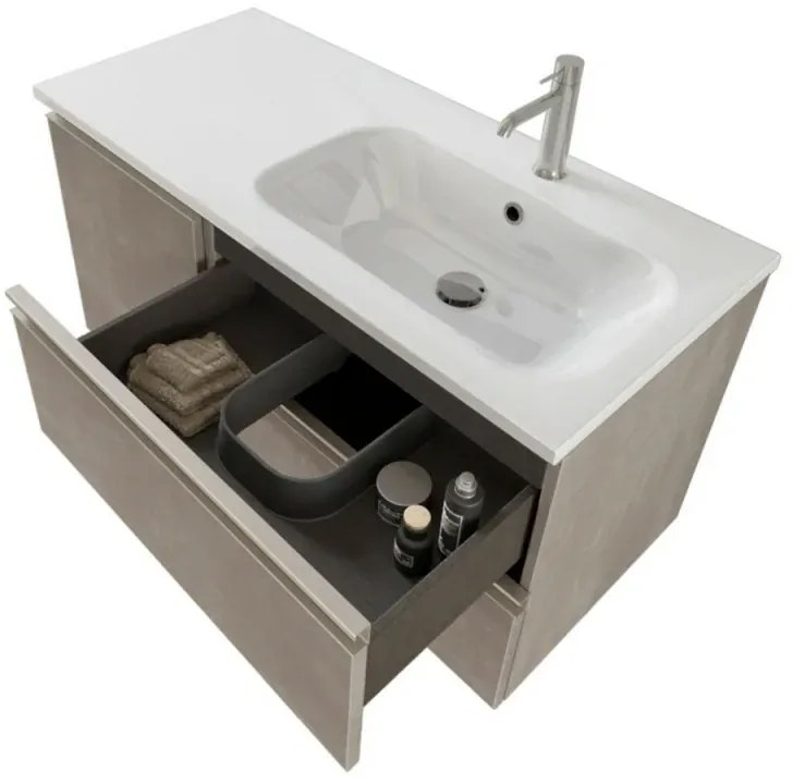 Mobile bagno sospeso 100 cm Master grigio con lavandino e specchio