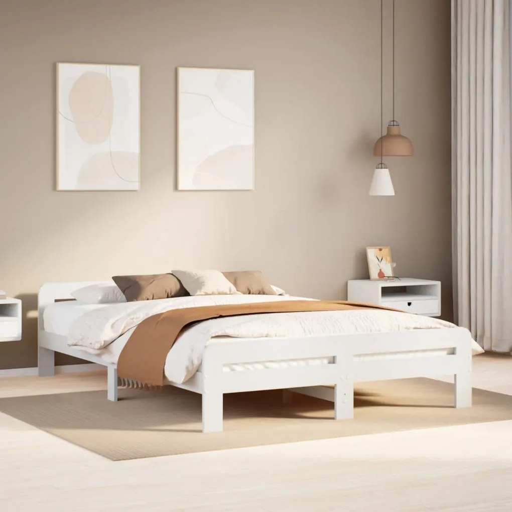 Letto Senza Materasso Bianco 140x190 Cm Legno Massello Di Pino /