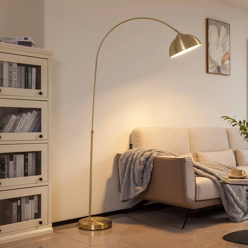 Lindby lampada ad arco Lennart, ottone, regolabile in altezza, E27