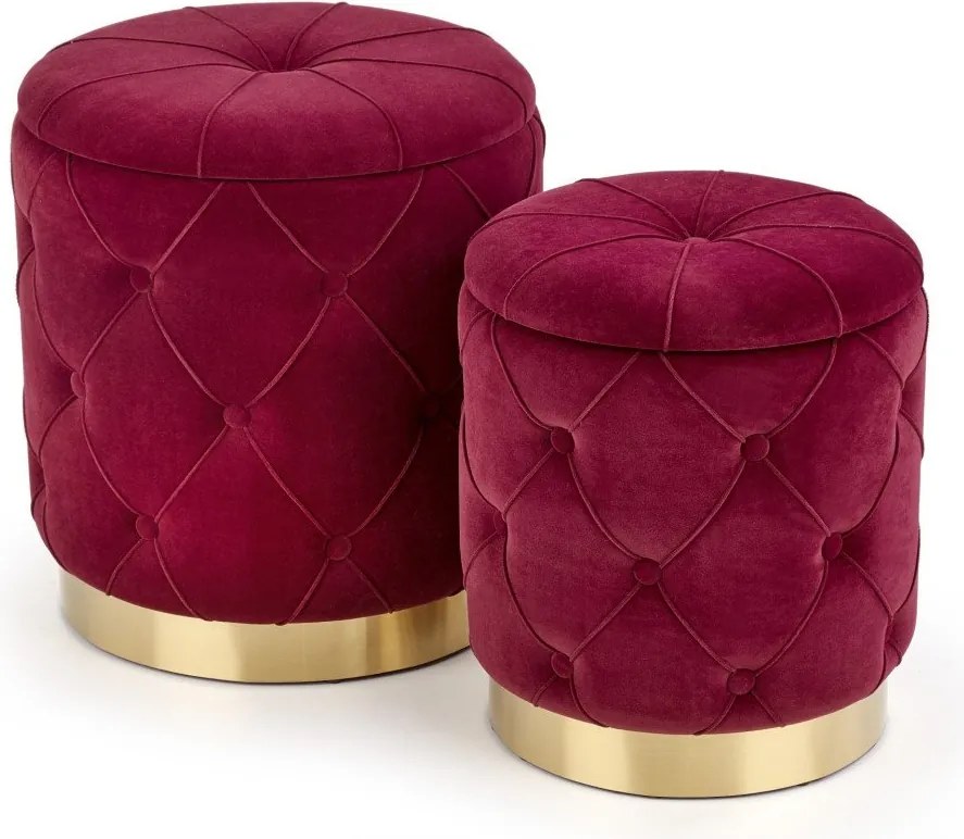 Set di Pouf imbottiti Polly Rosso scuro / Oro