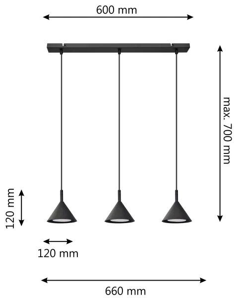 Lampadario a sospensione con filo ETNA 3xGX53/10W/230V nero