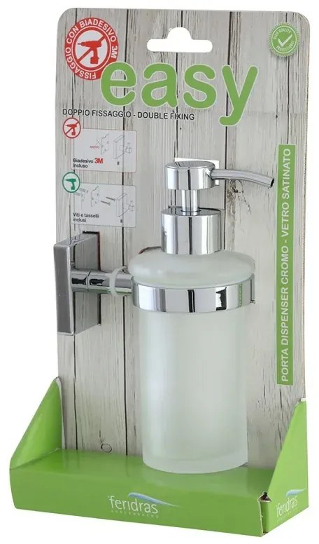 Porta dispenser sapone da muro in acciaio cromo e vetro