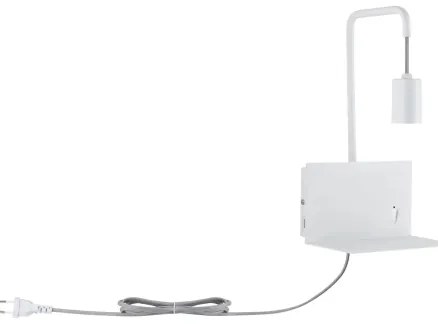 Paulmann 79812 - 1xE27/40W Lampada da parete con mensola e porta USB CALVANI 230V bianca