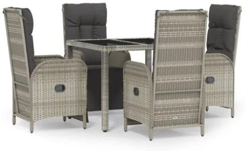 Set da Pranzo da Giardino 5 pz con Cuscini in Polyrattan Grigio