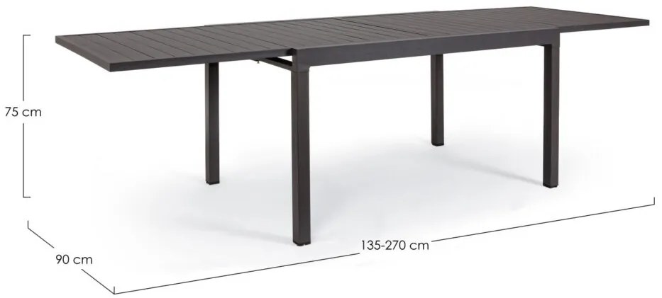 Tavolo allungabile PELAGIUS in alluminio antracite 135&#215;90 cm &#8211; 270&#215;90 cm