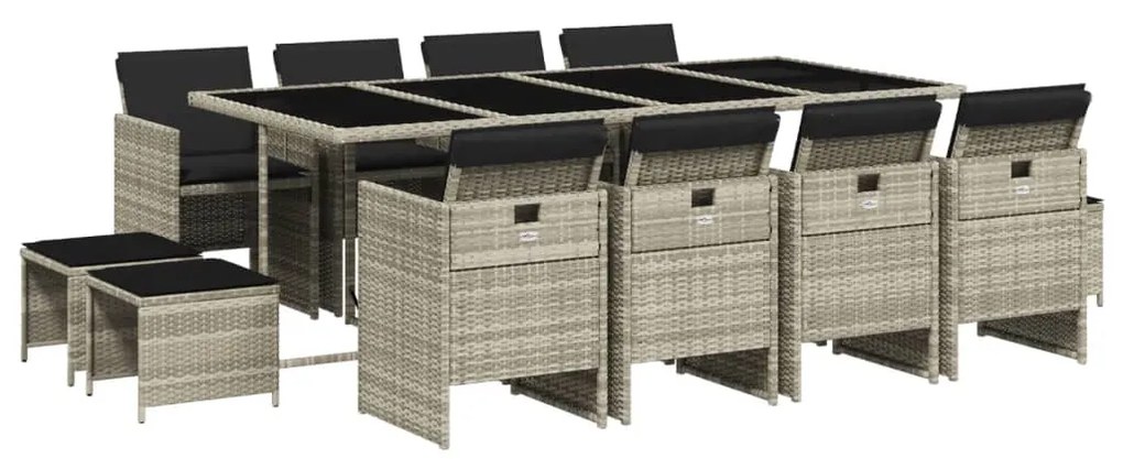 Set da pranzo da giardino 13pz con cuscini grigio in polyrattan