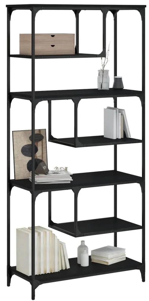 Libreria Nera 81x36x176 cm in Legno Multistrato