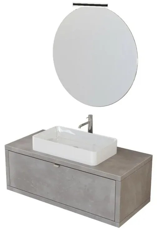 Mobile bagno sospeso 110 cm Master grigio cemento con lavabo e specchio