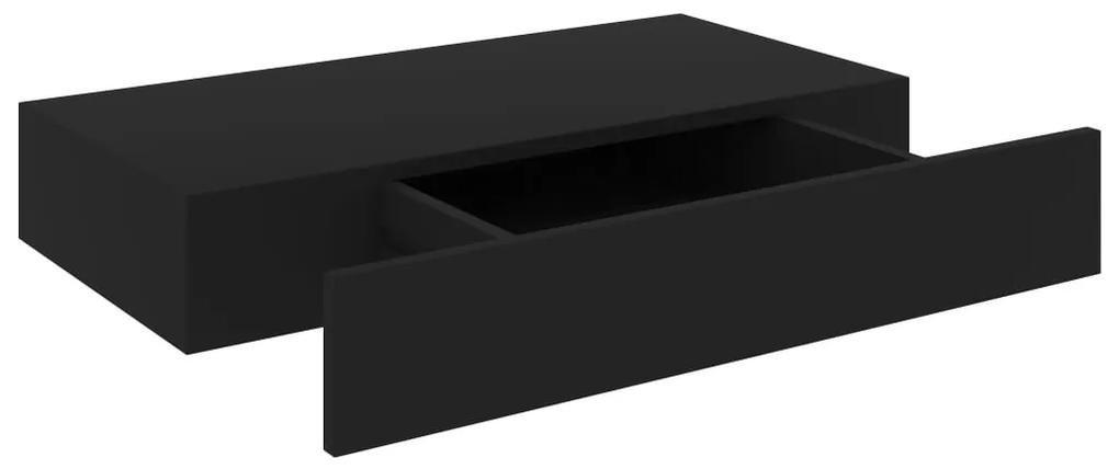 Mensola a muro galleggiante con cassetto nera 48x25x8 cm