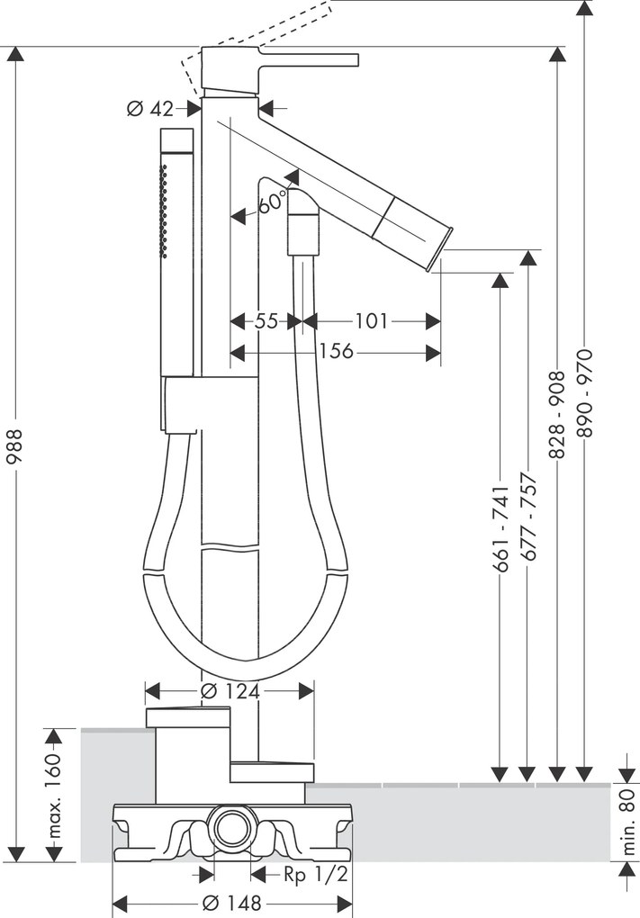 Set Esterno Miscelatore Vasca a Pavimento senza parte incasso Cromo Hansgrohe AXOR Starck 10456000