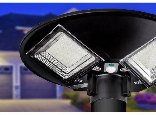 Lampione solare LED con sensore, 15W/6V, 6500K, IP65, nero + telecomando
