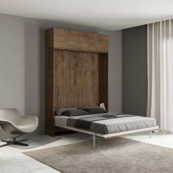 Letto alla francese a scomparsa 140 cm con pensile Noce KENTARO