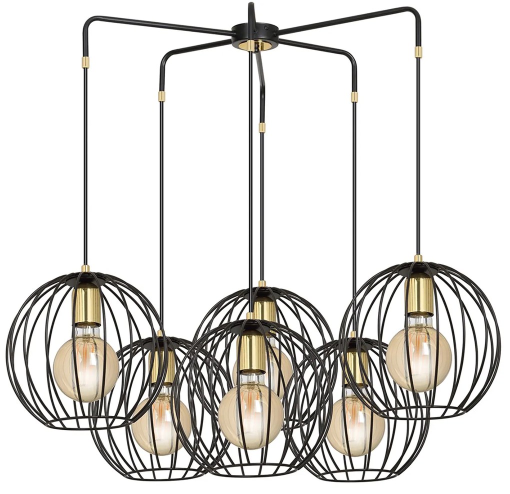 Lampadario Contemporaneo Omoikane Acciaio Nero 6 Luci E27 Ip20