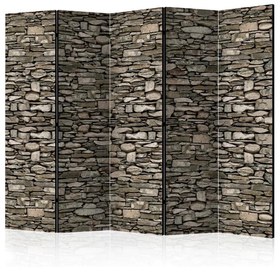 Paravento separè Fascino di pietra II - texture architettonica di muro di pietra grigia