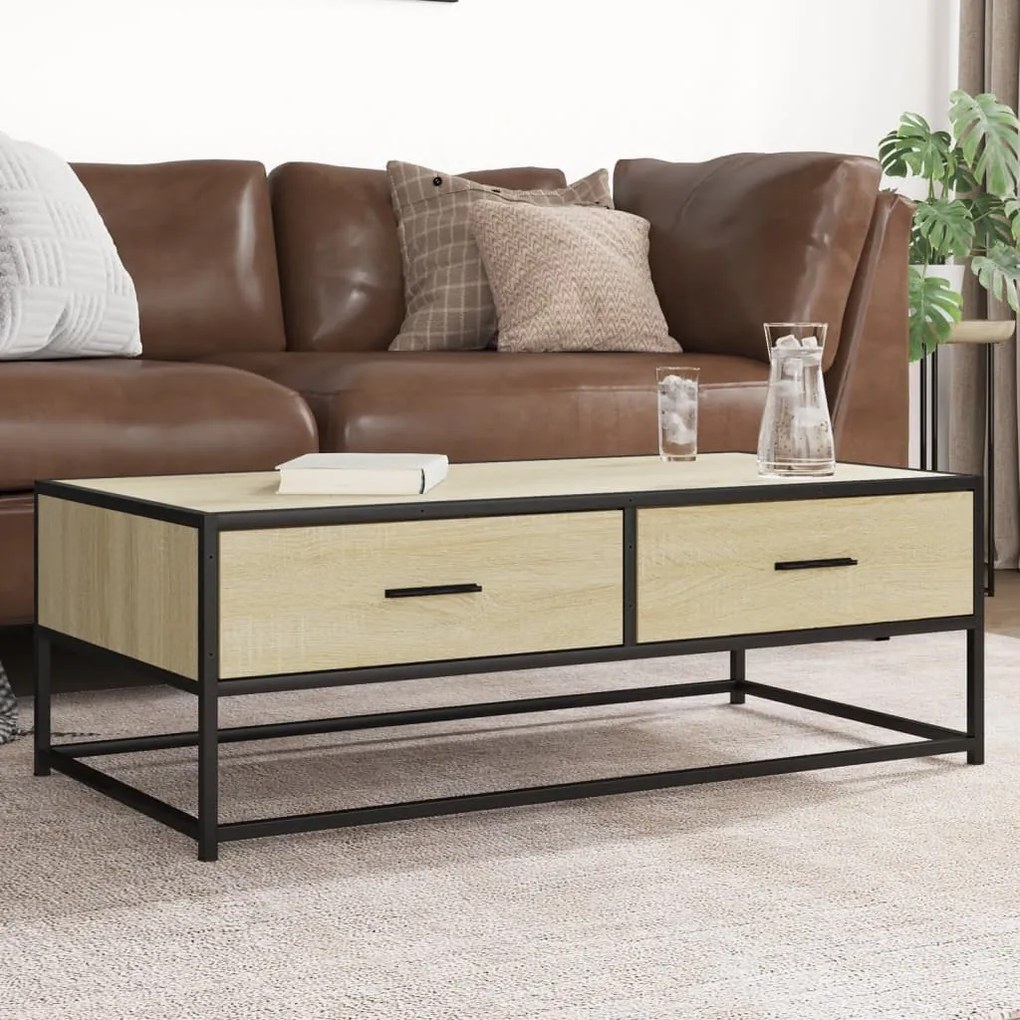 Tavolino Salotto Rovere Sonoma 100x50x35 Cm Multistrato Metallo /