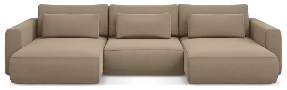 Divano angolare marrone chiaro allungabile/con contenitore (a U) con rivestimento in velluto Kapua – Makamii