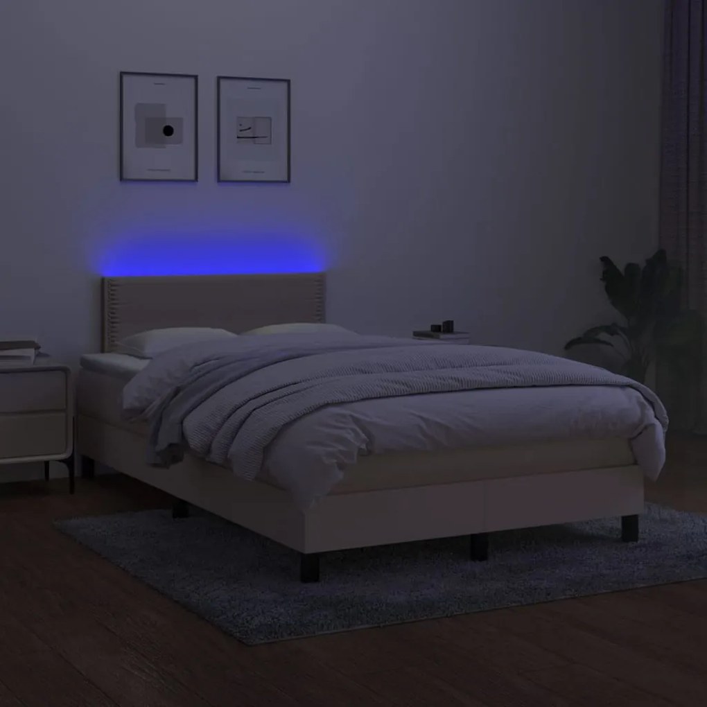 Letto a molle con materasso e led crema 120x190 cm in tessuto