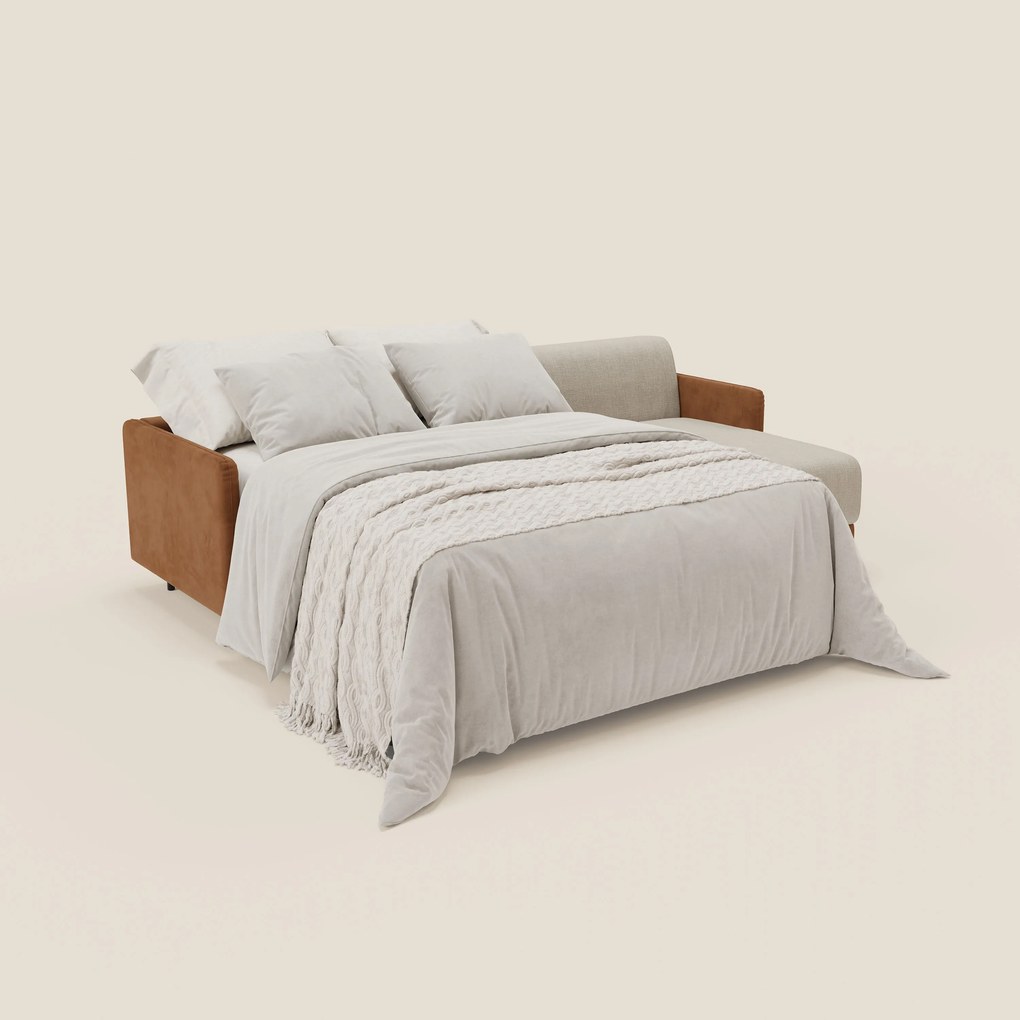 Narciso divano letto angolare con materasso alto 18 cm e penisola contenitore in tessuto bicolore impermeabile T11 e T06