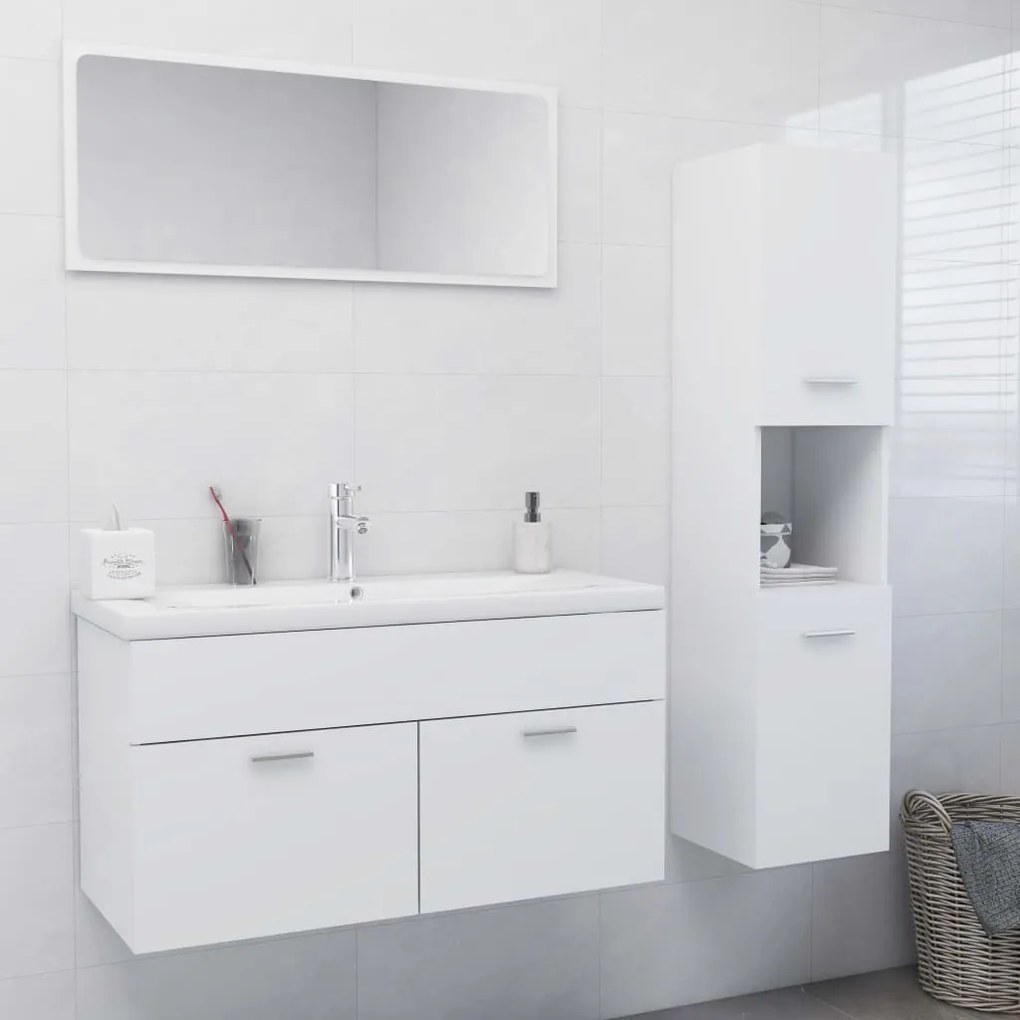 Set Mobili Da Bagno Bianco İn Legno Multistrato /