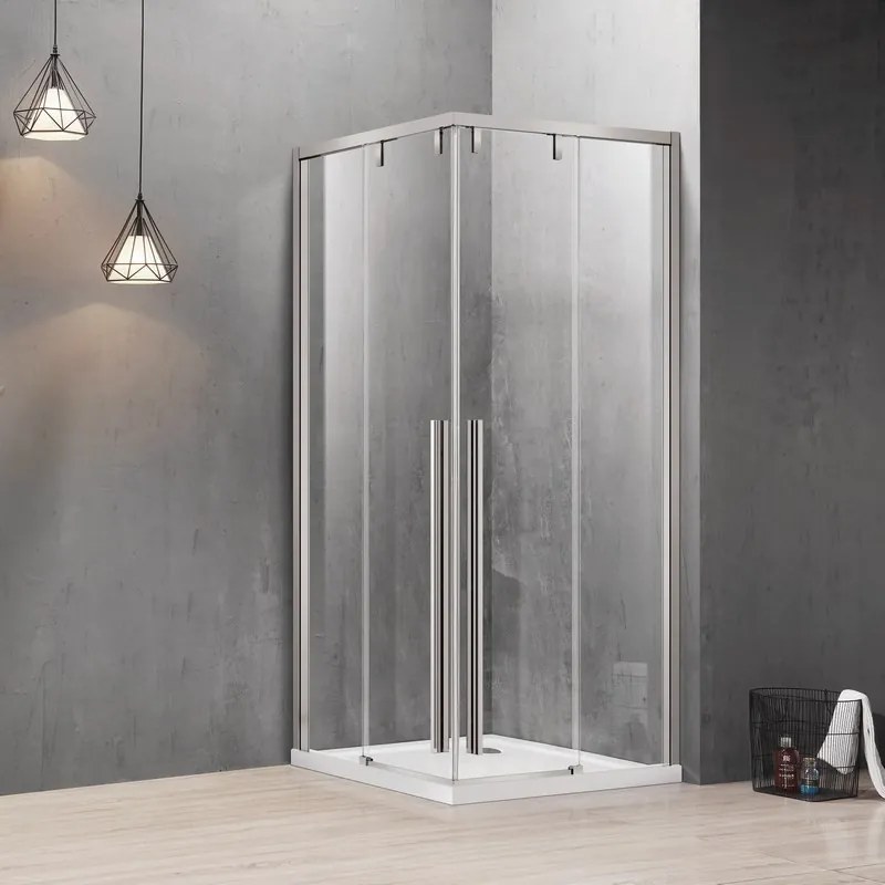 Box doccia 80x80 finitura acciaio spazzolato apertura doppio scorrevole vetro 8mm | KSA1000AS - KAMALU