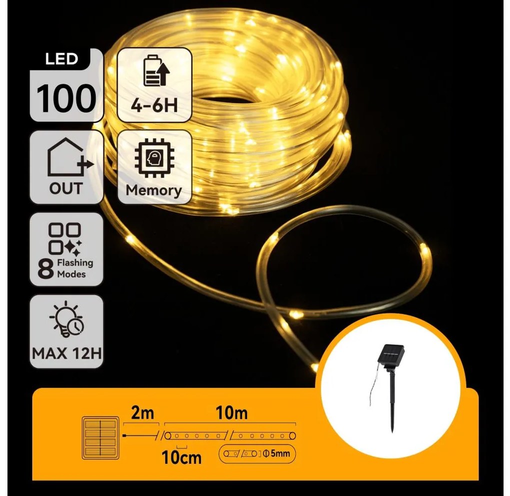 Aigostar - Catena di Natale solare a LED 100xLED/8 funzioni 12m IP65 bianco caldo