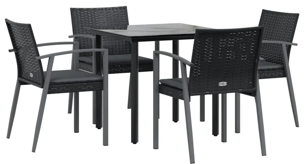 Set pranzo da giardino 5pz con cuscini in polyrattan e acciaio