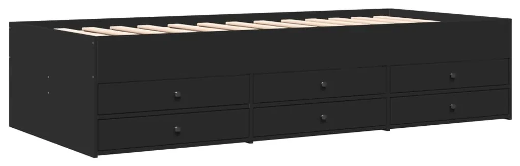 Divano letto con cassetti nero 100x200 cm in legno multistrato