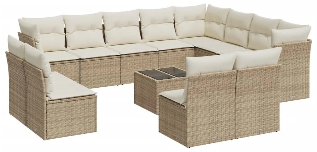 Set divano da giardino 13 pz con cuscini beige in polyrattan