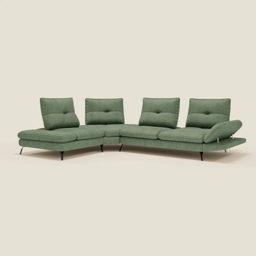 Ardex Divano Angolare - schienali traslanti e bracciolo regolabile in elegante tessuto impermeabile T06 verde