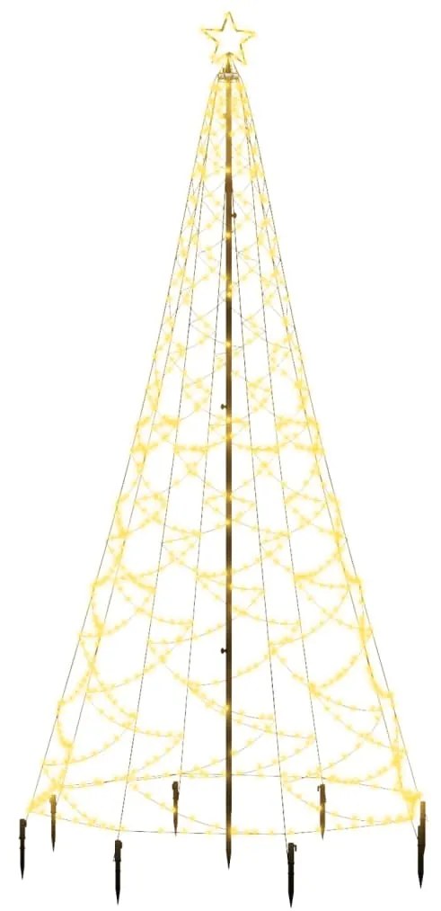 Albero di Natale con Palo in Metallo con LED Multicolore e Bianco, 3 m e 5 m, Bianco Caldo / 500 / 3 m