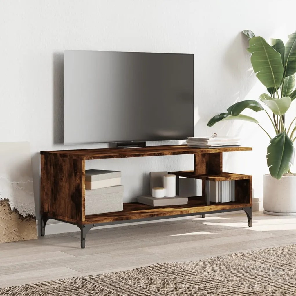 Mobile tv rovere fumo 102x40x41cm legno e acciaio a polvere