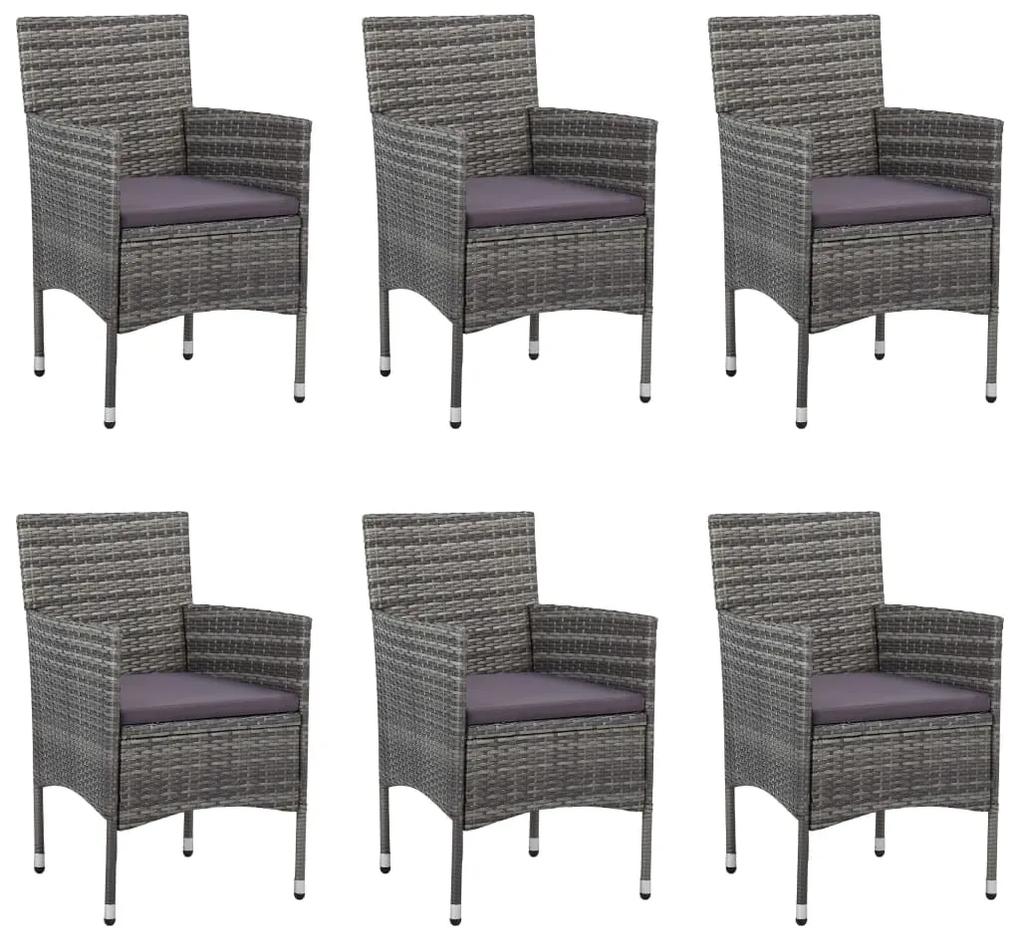 Set mobili da pranzo per giardino 7 pz in polyrattan grigio