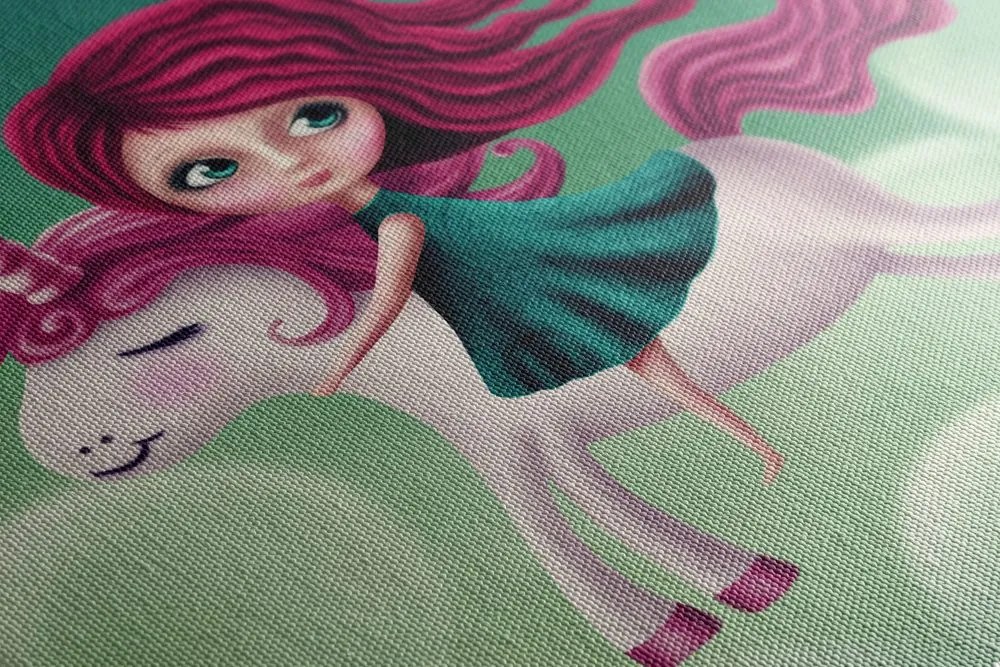 Stampa su tela – Bambina con unicorno