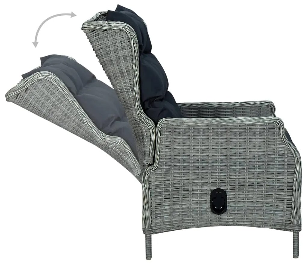 Set Pranzo da Giardino 9pz con Cuscini Polyrattan Grigio Chiaro