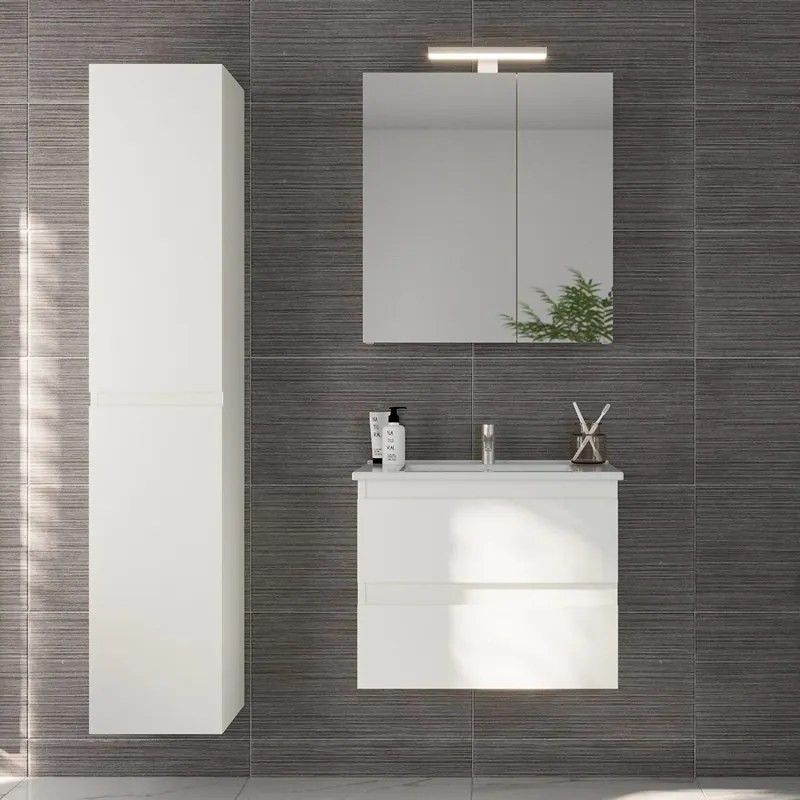 Kamalu - Specchio bagno contenitore 65 cm colore bianco opaco | LAC-EOLO-65