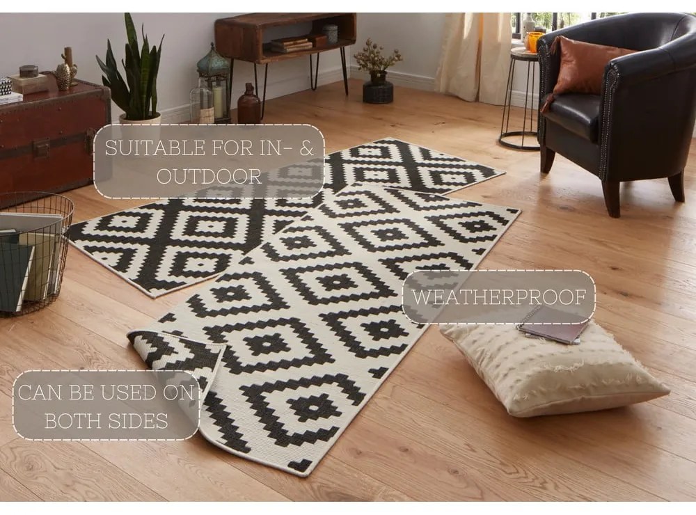 Tappeto da esterno nero e crema , 80 x 250 cm Malta - NORTHRUGS