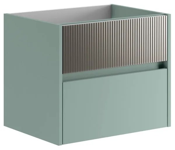 Mobile da bagno sotto lavabo Niwa verde timo frontale in vetro grigio carbone laccato opaco L 59.5 x H 50 x P 45.5 cm 2 cassetti, lavabo non incluso