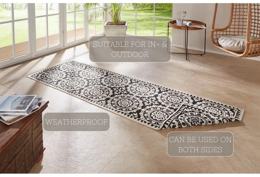Tappeto da esterno nero e crema , 80 x 350 cm Jardin - NORTHRUGS